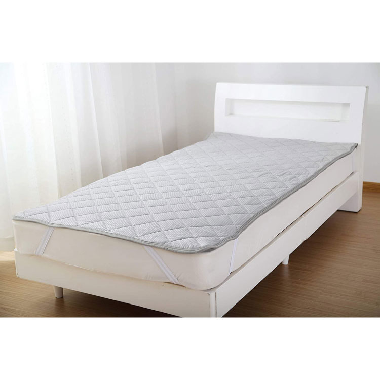 接触冷感リバーシブル敷きパッドシーツ抗菌防臭加工吸水速乾セミダブル【ストライプグレー】