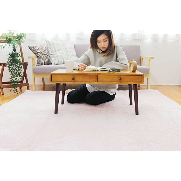 マイクロファイバーシャギーラグ（サイズ：185×185 厚み10mm）【ピンク】