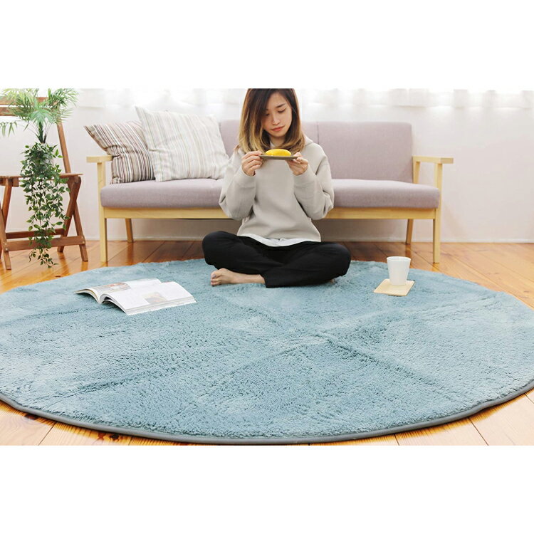 マイクロファイバーシャギーラグ（サイズ：円形185 厚み10mm）【グレイッシュブルー】