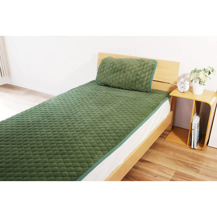 ズレにくい高密度フランネル敷きパッドシーツセミダブル【フォレストグリーン】