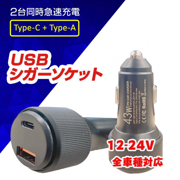 車用充電器 スマホ 充電器 車用充電器 USB 充電器 タイプc 2連 カーチャージャー 車載ソケット 12-24V