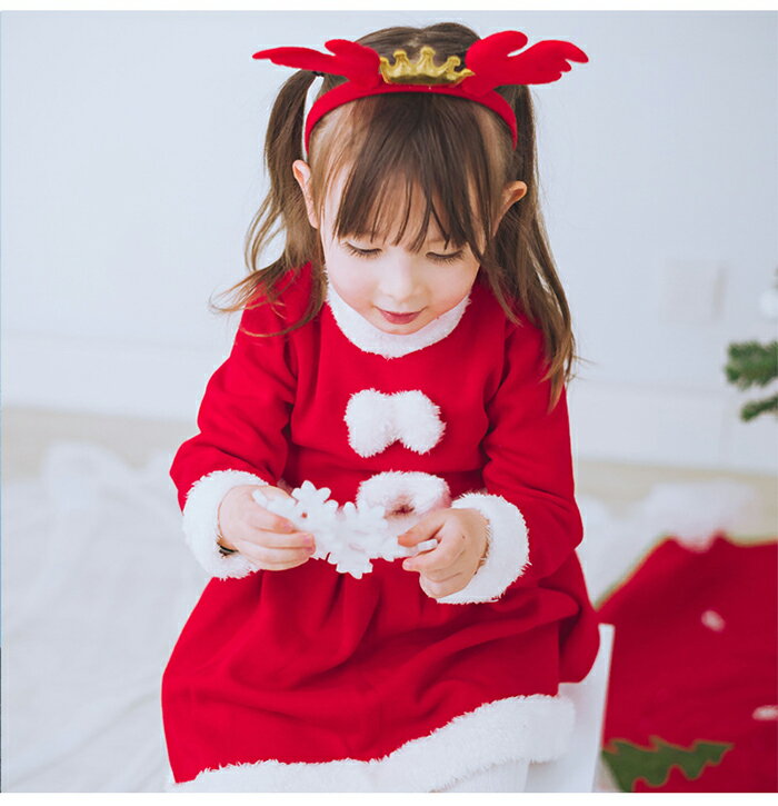 送料無料サンタ服 女の子 キッズ サンタコスプレ サンタクロース クリスマス衣装 3点セット ワンピース フード付き プレゼント コスチューム 仮装 コスチューム