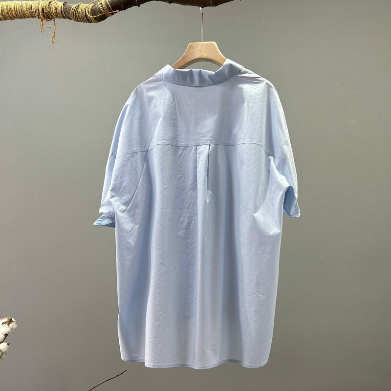 チュニック ブラウス 半袖 襟付き シャツ シャツブラウス ロング トップス 前開き 前後差あり スリット 春 夏 秋 服 大きいサイズ ゆったり 袖 ドロップショルダー 綿 コットン 白 春服 夏服 夏 40代 50代 30代 トレンド おしゃれ きれいめ 送料無料