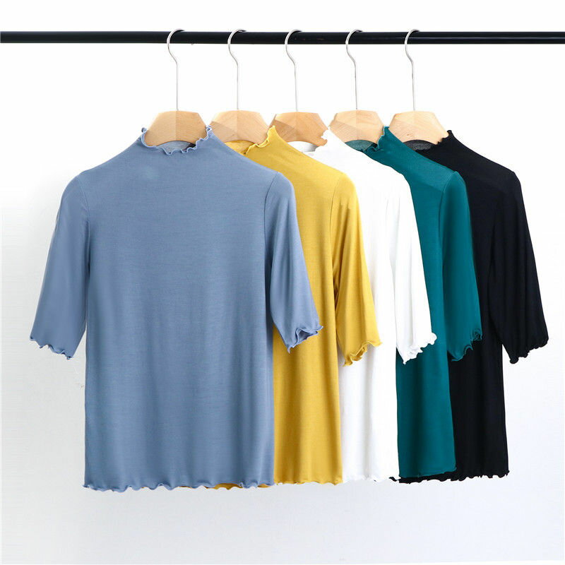 カットソー レディース 半袖 tシャツ ハイネック 五分袖 トップス プルオーバー カ...