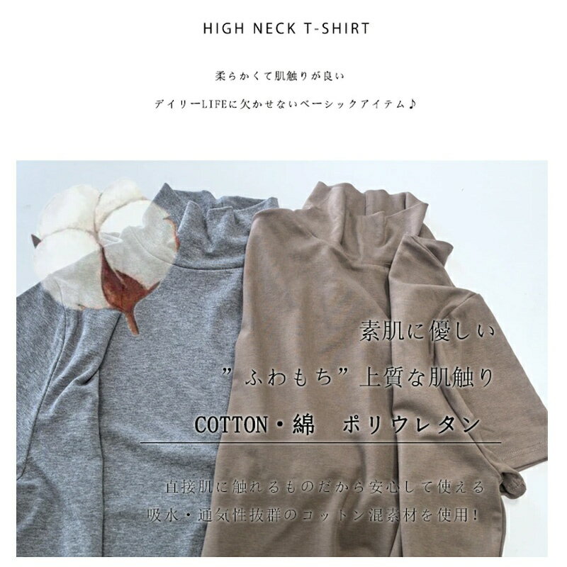 カットソー ハイネック 半袖 レディース tシャツ タートルネック 半そで インナー ...