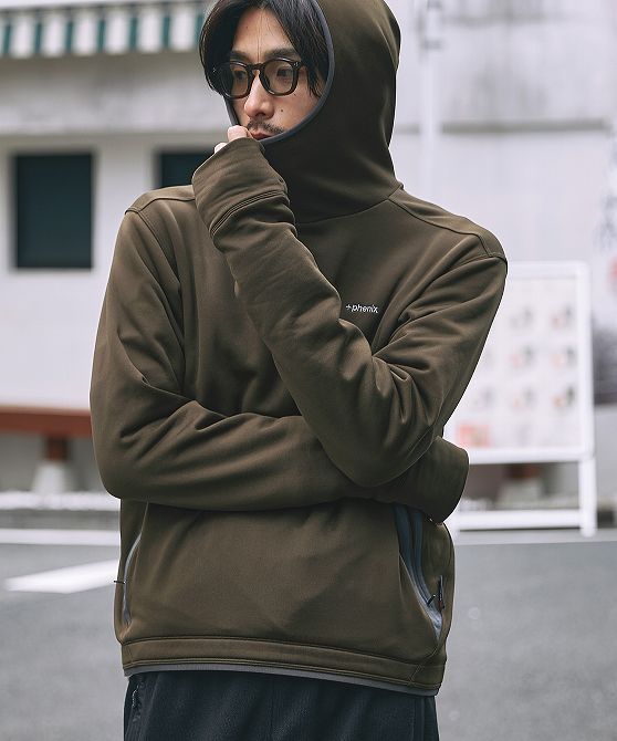 +phenix プラスフェニックス POWER STRETCH PULL OVER HOODY パワーストレッチ プルオーバー フーディー POLARTEC ポーラテック【MEN】