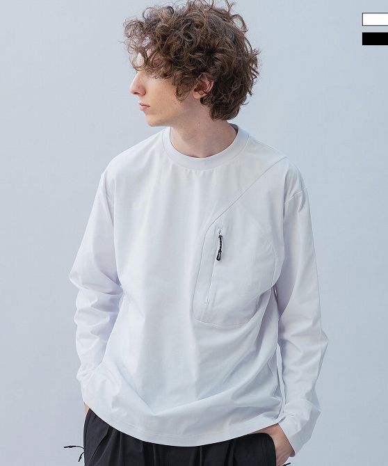 乐天商城 - +phenix プラスフェニックス HIDDEN ZIP POCKET LONG SLEEVE TEE コンシールファスナーポケット ロングスリーブTシャツ 【MEN】
