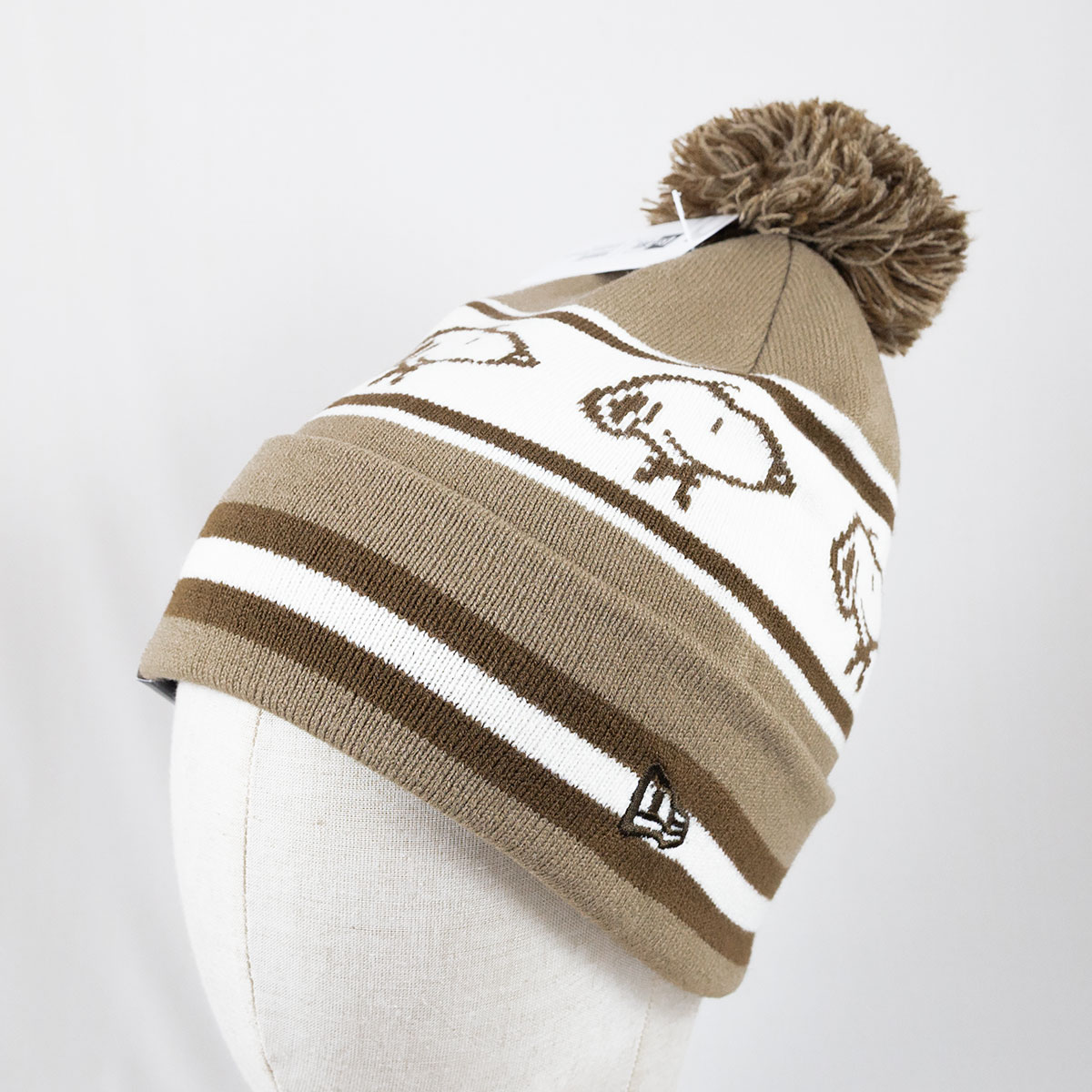 乐天商城 - ニューエラ New Era® NEW ERA® 帽子 ニット帽 ポンポンニット PEANUTS ピーナッツ スヌーピー ジャガード ベージュ/ウォルナット/オフホワイト
