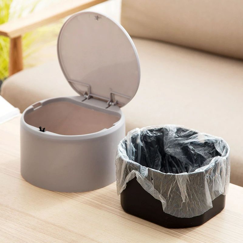 【 】 ごみ箱 丸型 蓋付き 卓上 無地 簡単設置 ゴミ箱 小物収納 小物入れ デスク 省スペース 整理整頓 スッキリ 小さい シンプル キッチン 台所 寝室 リビング インテリア 青 グレー ピンク