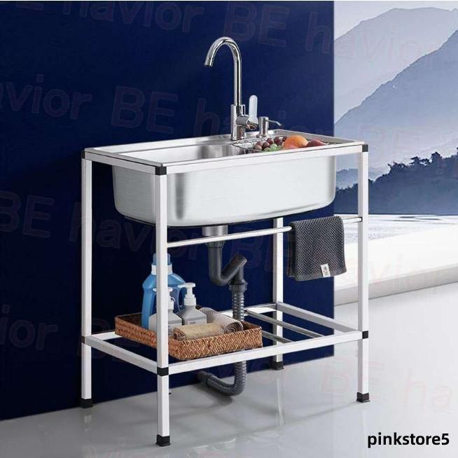 流し台 シンク 簡易式 ステンレス製 キッチン 一槽シンク ゴミ受け ガーデン 水回り 野菜洗い 屋外 庭 農園 工場 アウトドア キャンプ 排水トラップ 水栓