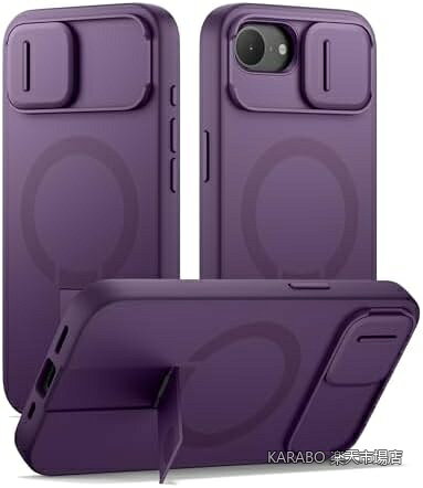 【送料無料】iPhone 16e ケース 耐衝撃 スリム 磁気 ワイヤレス充電対応 カメラ保護カバー付き スタンド内蔵 滑り止め パープル