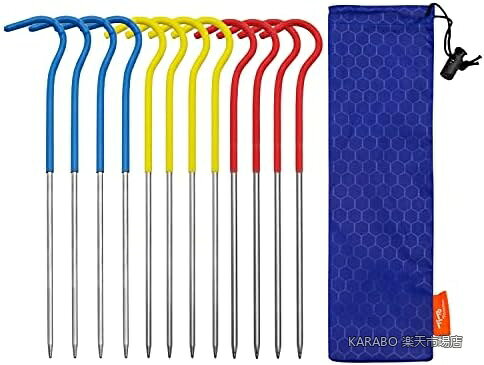 商品の特徴・【仕様】セット：12本入り；重さ：約6g/8g/23g本；サイズ：3.0*165mm；3.5*165mm；5.0*200mm 。・【材質】高強度のチタン合金ペグは耐久性に優れ、折れたり曲がったりしません、超軽量と硬度の両方のメリットがあります。アルミ合金、鋼よりもで強い。・【軽量・安定】耐熱、耐非毒性及び耐腐食性、チタンは熱伝導率が低。ストラップ付きのパッケージバッグが付属しています、軽量て持ち運びが便利。・【必需品】ックにテントロープ(ガイライン/ガイロープ/張り綱)をしっかりと掛けられる、風を受けやすい大型タープや大型テントでもがっちり固定。ショートタイプはBBQ串としても使える優れモノ！・【なシーンに大活躍】テントペグはアウトドアキャンプ、ピクニック、ハイキング、旅行、登山、探索、生存、その他のアクティビティに最適。柔らかい土、硬い土に関わらず、スムーズに釘を挿し込むことが可能です。テント、天幕、タープなどの設営だけでなく、ピクニック用のシートの固定にもおすすめ！