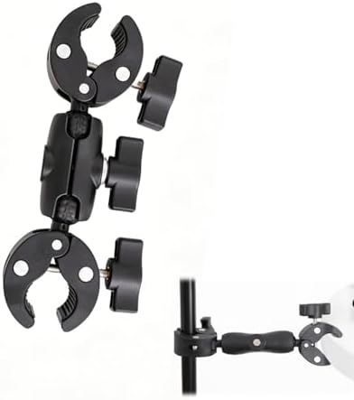 【送料無料】ダブルクランプマウント 19×3×8cm 360度回転 カメラマウント 自転車 バイク 車載スマホホルダー クランプアーム ボールヘッド 傘ホルダー ベビーカー デスク ライトスタンド 写真 リフレクター 三脚固定 工具不要