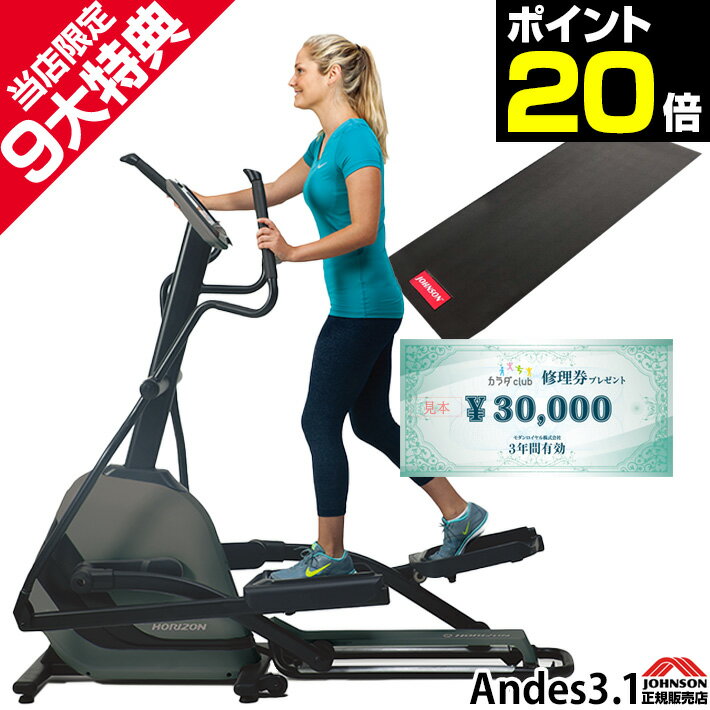【今だけ追加特典!￥7980相当】 クロストレーナー Andes3.1 ジョンソンヘルステック 正規販売店 HORIZON ホライズン アンデス3.1 JOHNSON フィットネス エリプティカル マシン 家庭用 機器 全身運動 有酸素運動 腕や下半身の引き締めにも効果的のサムネイル