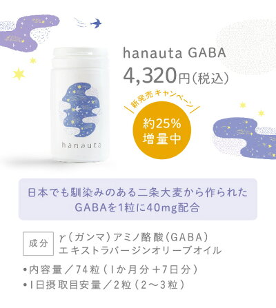 【送料無料】hanautaGABAサプリ(GABA40mg配合/ギャバ/74粒入/1ヶ月+7日分/はなうた)