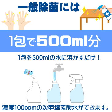 次亜塩素酸水パウダー1包 500ml用　顆粒　空間除菌・マスクや手指の除菌・消臭　除菌スプレー1本分に