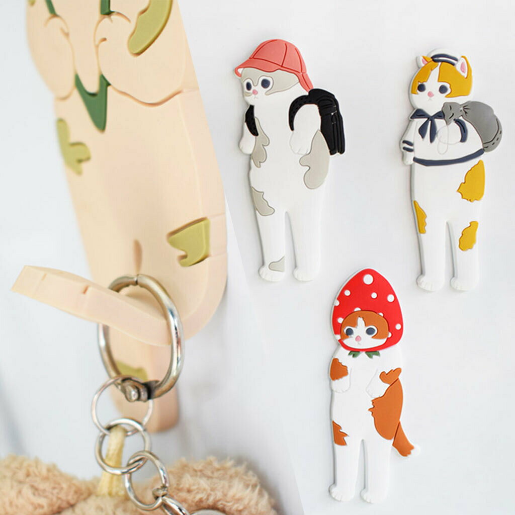 マグネットフック キーフック 鍵フック 磁石 かわいい ネコ三兄弟 3Dデザイン 飾り オシャレ インテリア プレゼント ギフト 猫 【3匹セット】の商品画像 3