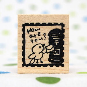 はんこどり ラバースタンプ 切手風 鳥「お元気ですか？」 縦22mm×横21mm