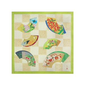 【送料無料+箱入】 正絹 ふろしき 日本画家 森田りえ子 四季扇面春夏 グリーン 80cm 風呂敷専門店・唐草屋 風呂敷 スカーフ