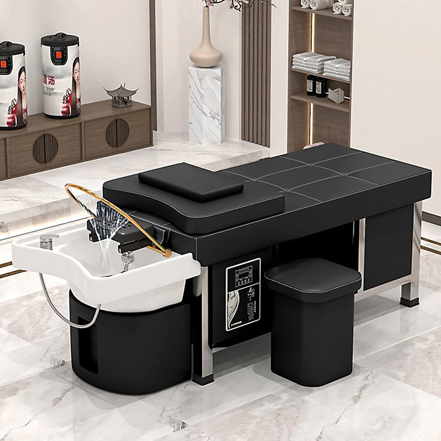 【店舗の人気商品!】マッサージシャンプーベッド、ヘッドスパ機器、セラミック洗面台付きヘッドトリートメントベッド、燻蒸セットと水循環付き、美容院、スパ、理髪店、マッサージパーラー用