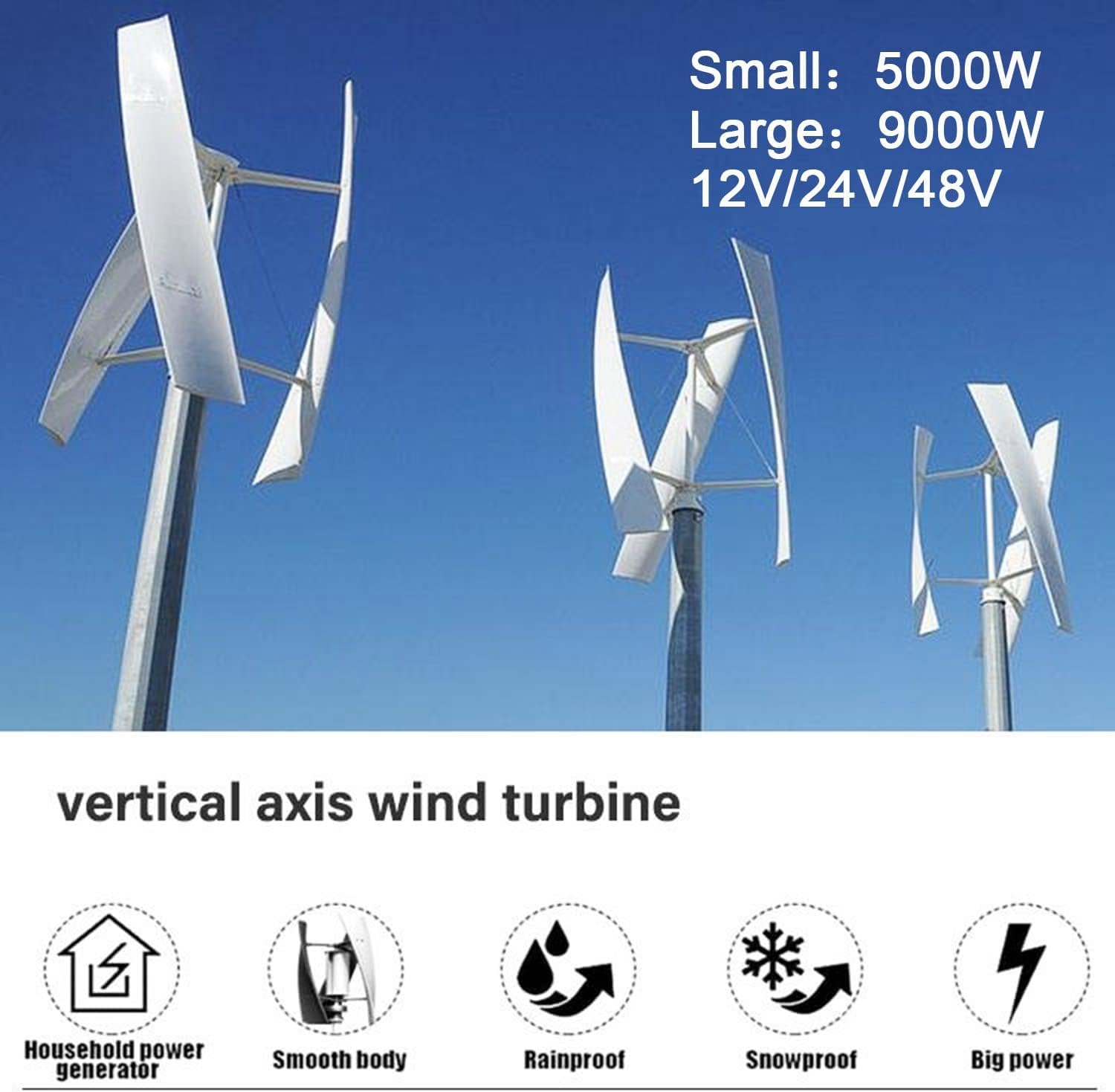 風力発電機 ノイズ垂直風力タービン発電機 低速 3 ブレード風力タービンキット風車発電機 2kw永久磁気浮上垂直軸風力発電機、家庭用コントローラー付き 2000W 48V