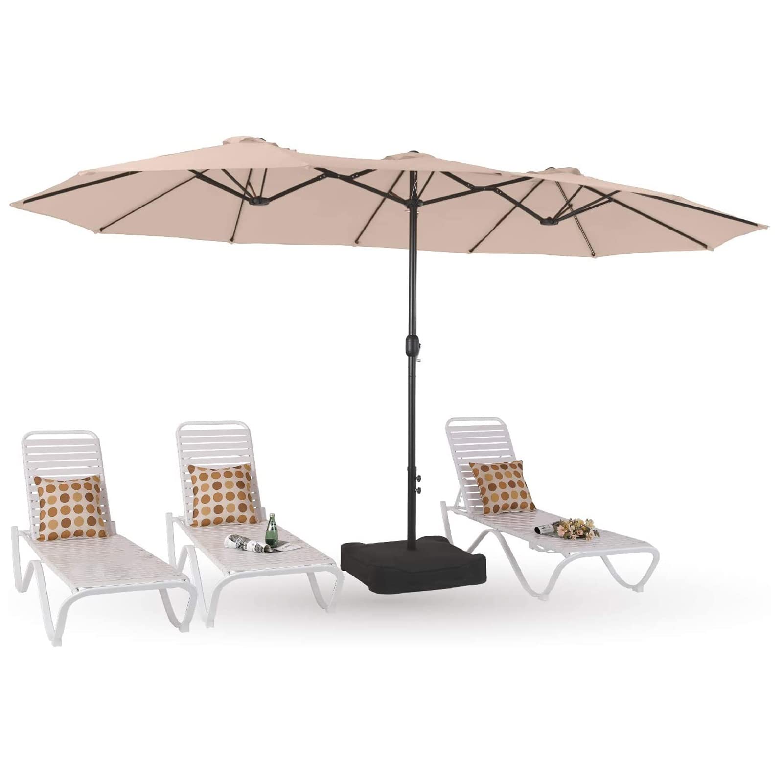 Parasols - パラソル ガーデンパラソル 大型 幅460cm×奥行260cm UVカット 撥水加工 クランク開閉付き サンドバッグベース付き 屋外パラソル モダン おしゃれ 折りたたみ 3トップ/両面パラソル 汎用 日よけ 日陰 簡単設置 大きいサイズ カフェテラス オープンテラス キャンプ 夜カフェ