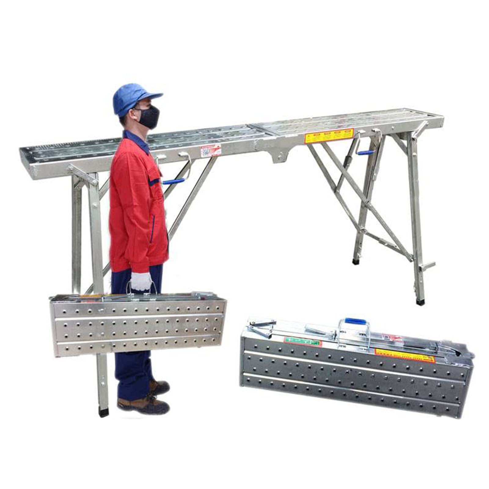 乐天商城 - 足場台 安全 洗車台 踏み台 業台 高所作業台 作業用踏台 足場板 足場器具 伸縮 折畳み 軽量 多目的 コンパクト 足置き台付き ドローストリング不要 耐荷重300kg 安定 安全 持ち運び便利 足場またははしごとして使用でき、窓の掃除、外壁と外壁の塗装 移動式階段