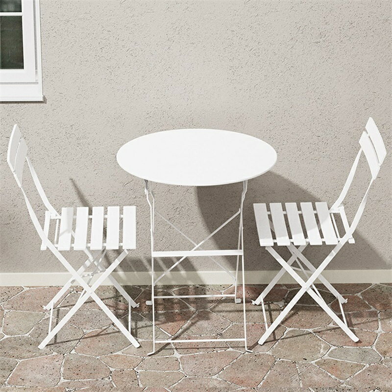 ガーデンテーブルセット 折りたたみガーデンセット ガーデンファニチャー 3点セット 完成品 組み立て不..