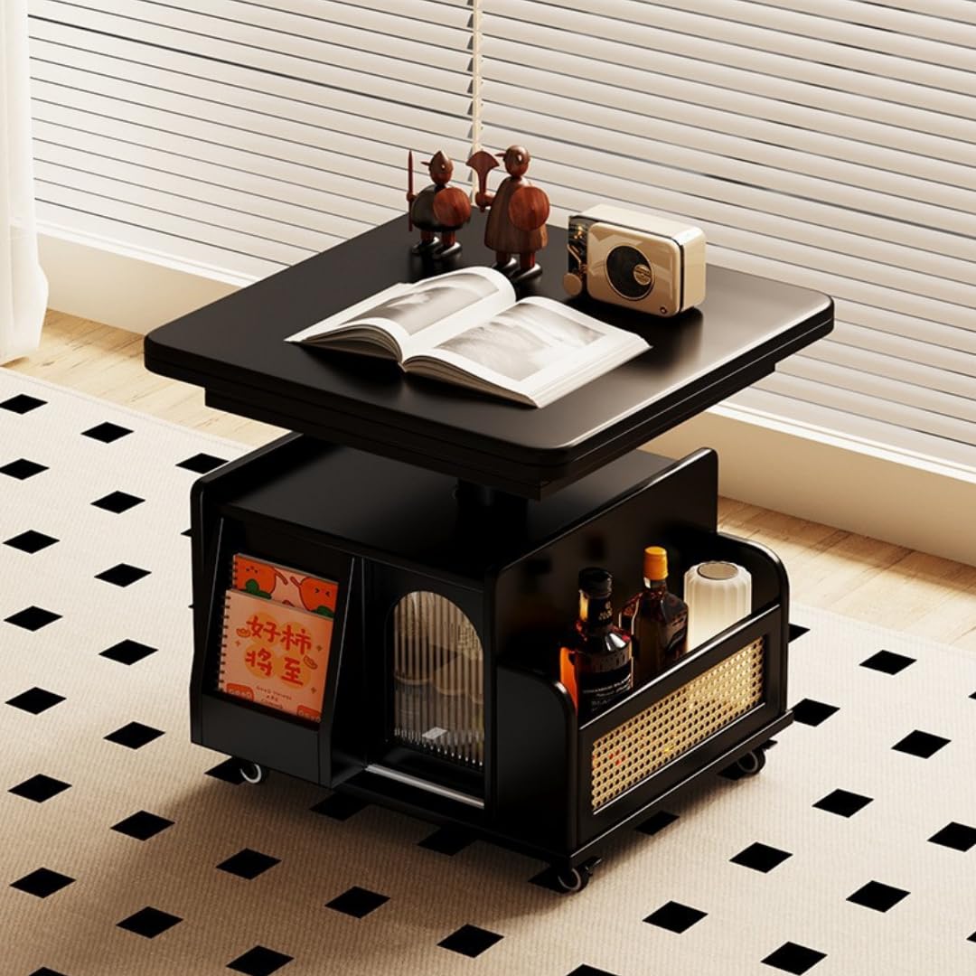 テーブル 昇降式 コーヒー 純木 高さ調整 昇降 ロー リフトアップ 収納付き 机 デスク おしゃれ 在宅勤務 食卓 ダイニング キッチン 北欧 新生活 (ブラック,60-120*60*62-83cm)