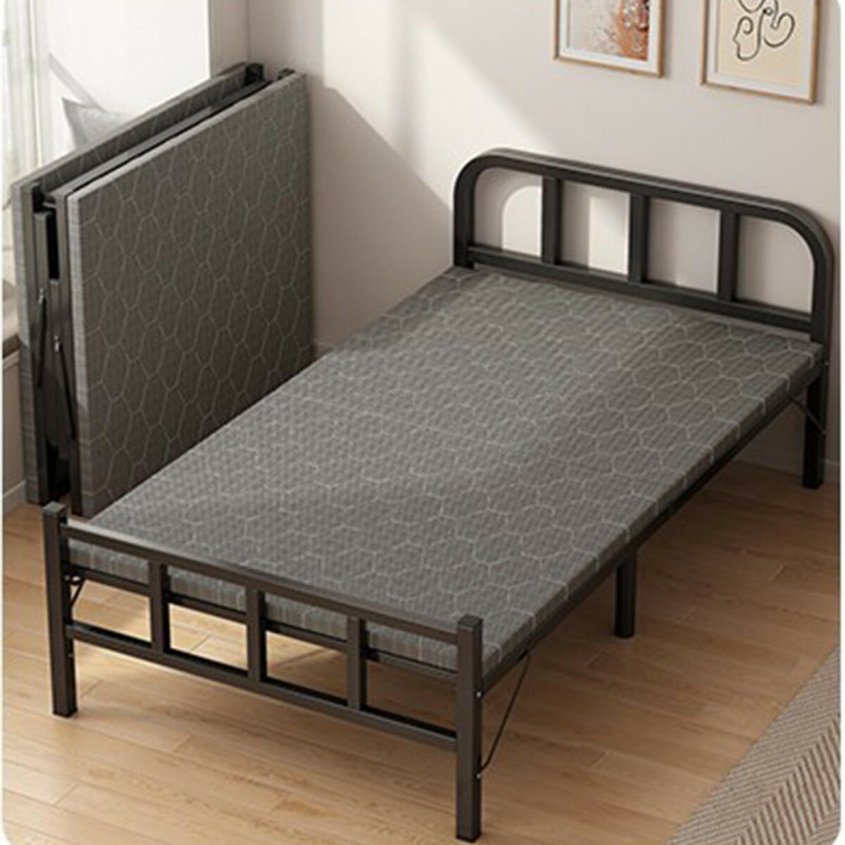 折りたたみベッド おりたたみベッド コンパクト折り畳み シングル 簡易ベッド 幅75/80/90/100/120cm ベッド マットレス付き 小型 一人暮らし 省スペース 組立不要 介護用 仮眠 来客 簡単収納 (120cm, 通常モデル)
