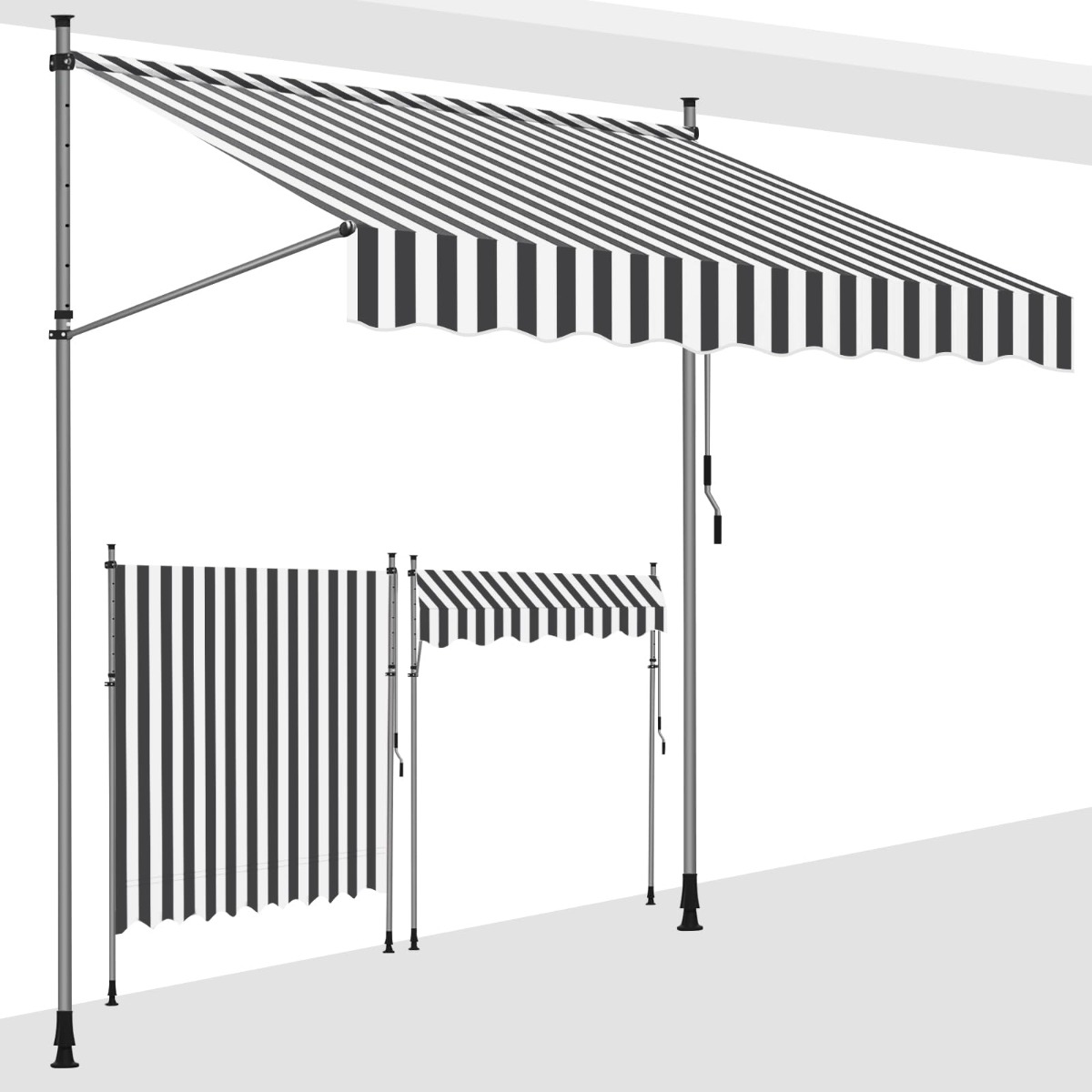 オーニングテント 手回しオーニング 伸縮タイプ日よけ 日よけスクリーン式/つっぱり日よけスクリーン スクリーン オーニング・シェード 幅1m/1.5m/2m/2.5m/3m/3.5m/4m 高さ調節 角度調節 簡単設置 雨よけ 防水シート工事不要 ベランダ 店舗 屋外用 複数のカラーオプション