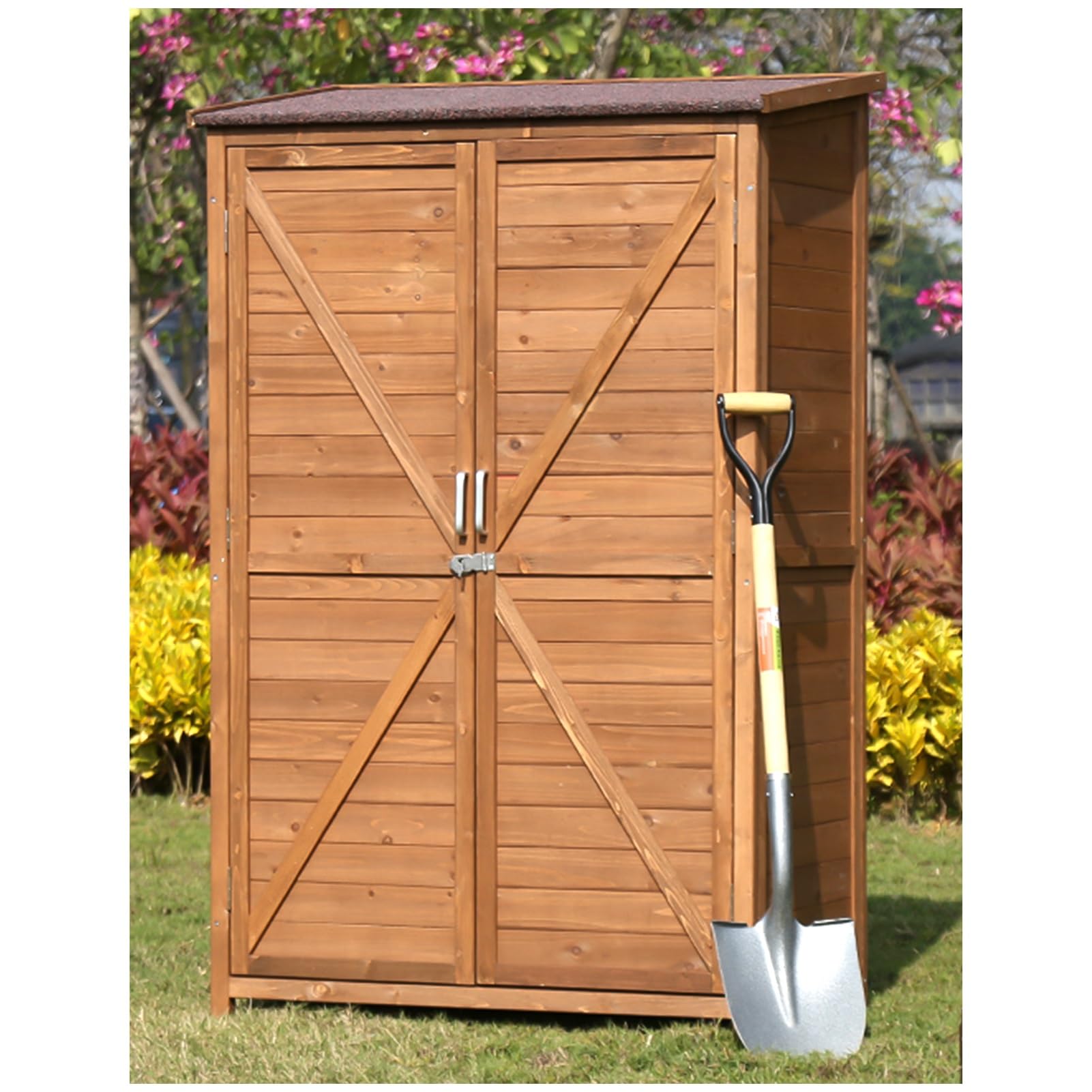 防雨屋外収納小屋、多目的収納キャビネット、裏庭木製収納オーガナイザー、耐候性ガーデンコンテナ、棚..