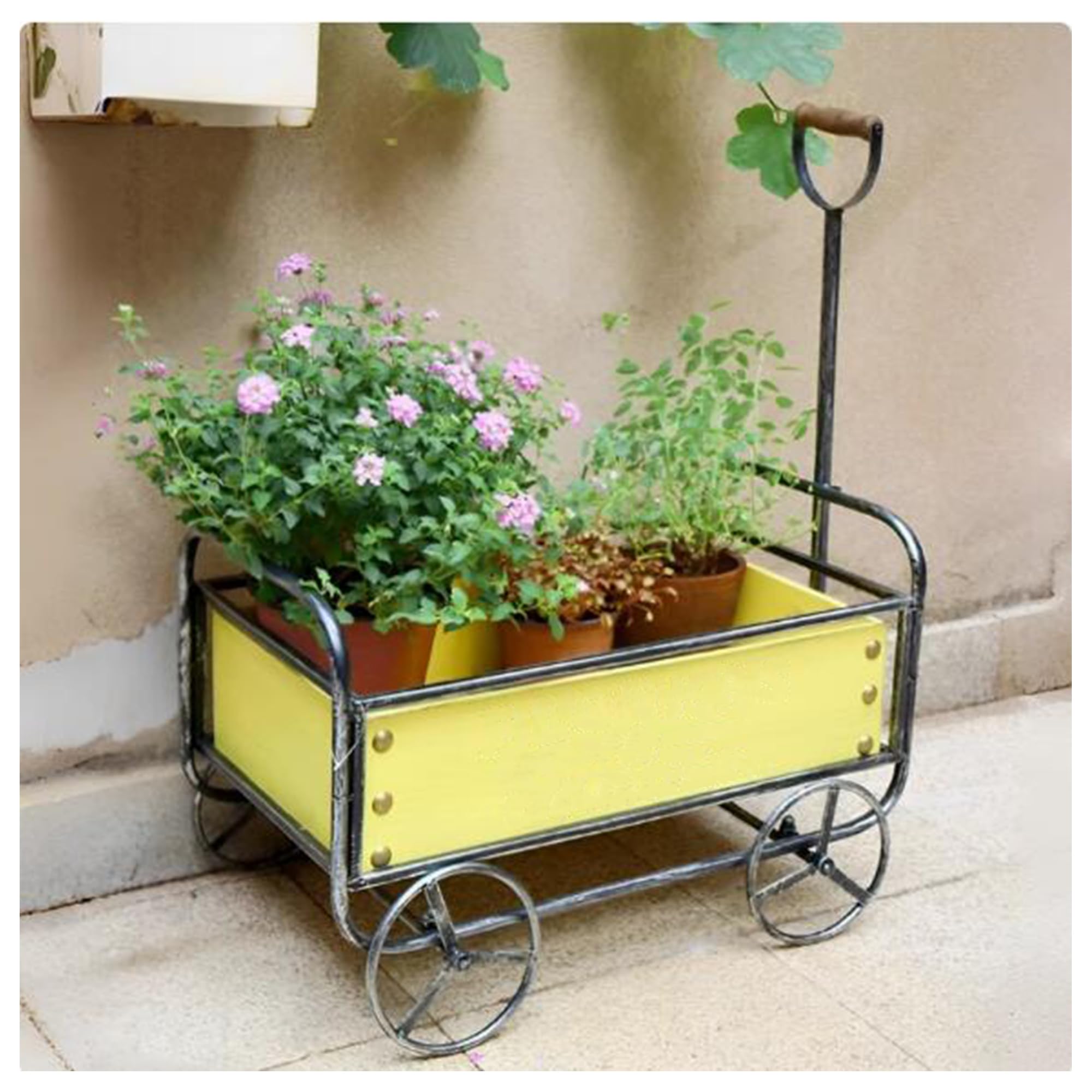 屋外用アイアンフラワースタンド クリエイティブトロリー花台 56cm32cm58cmイミテーション錆びたアンティークデザイン 庭の造園装飾品 取り外し可能な (グリーン)