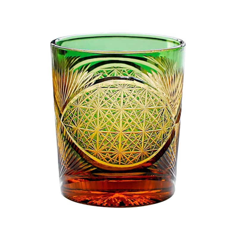 切子 菊柄?鳥羽 高級グラス 冷酒杯 手作りワインセット ロックグラス ビールウイスキーグラス 250ml (黒)