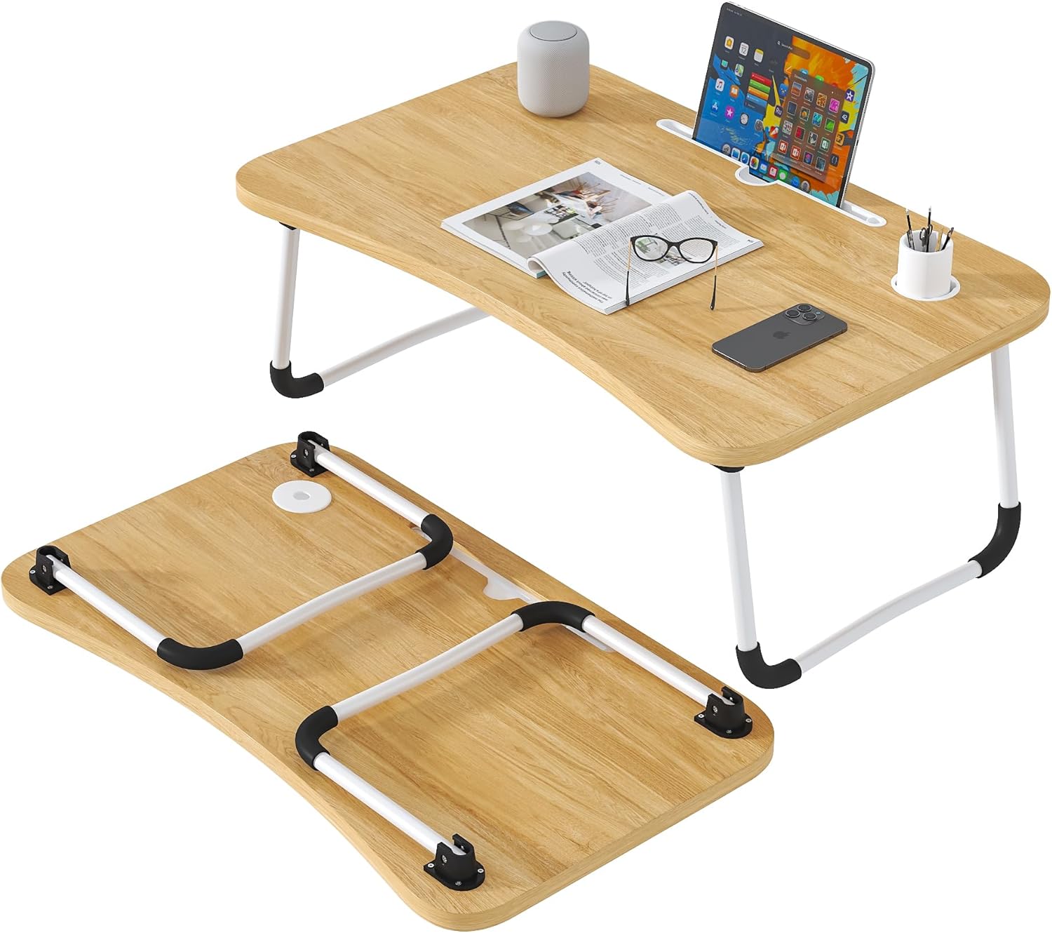 テーブル 折り畳み 一人暮らし 59.5*39.5*26cm 2.1kg ノートパソコンデスク PVCエッジバンディング 発泡クッション付き 耐荷重15kg 完成品 ナチュラル　六色