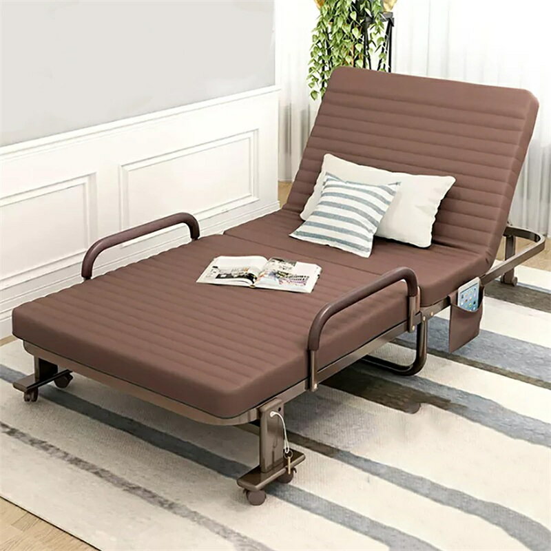 大人用折りたたみキャンプベッド、6段階調節可能な折りたたみ式ベッド、ローラーホイール、アームレス..