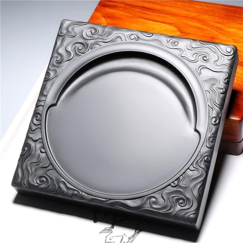 彫花硯 天然石 14.5cm 歙州硯 老坑 硯石 手彫り 書道用品【専用ギフトボックス入り】