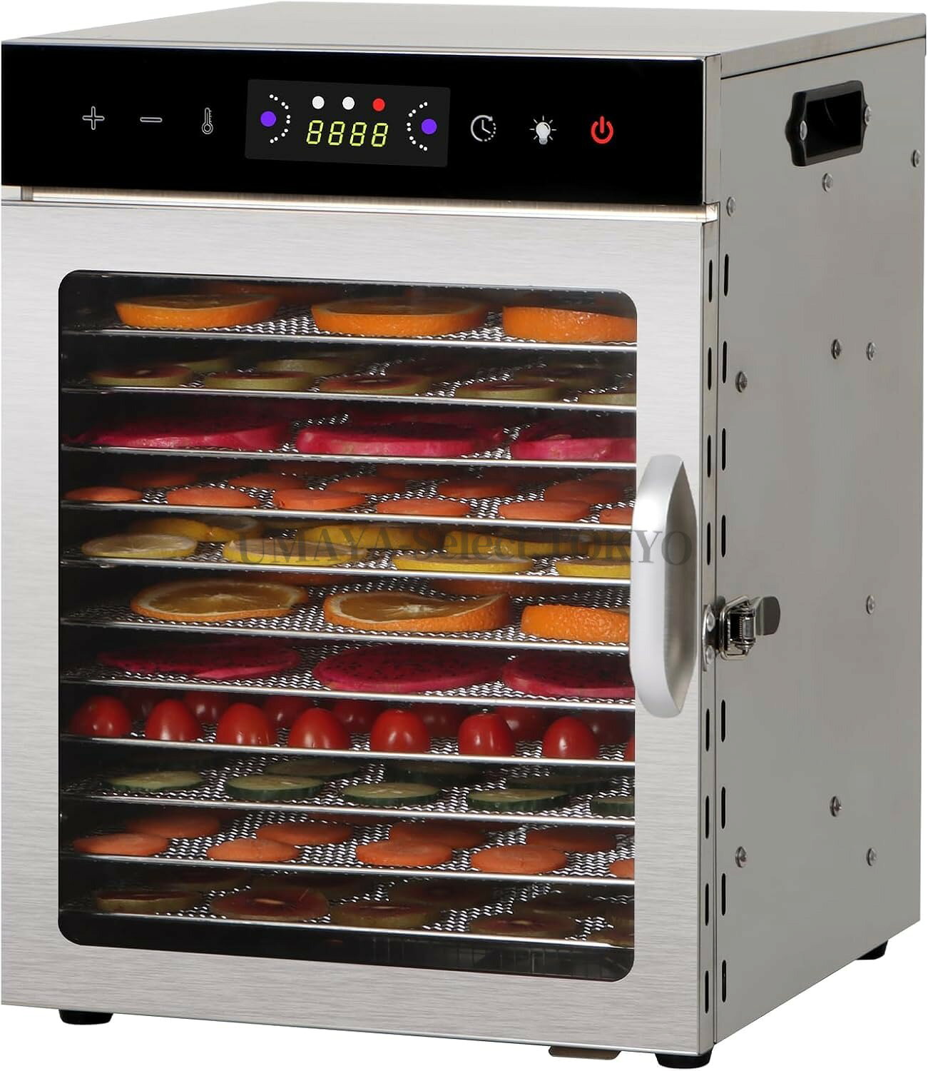 フードドライヤー 6~18層 食品乾燥機 ステンレス鋼 電気食品脱水機 400~2000W 高効率360°熱風循環 3090℃/024時間自由調節 過熱防止機能内蔵 受け皿付きフード乾燥 タイマー付き 干小魚 花茶 ペット用お