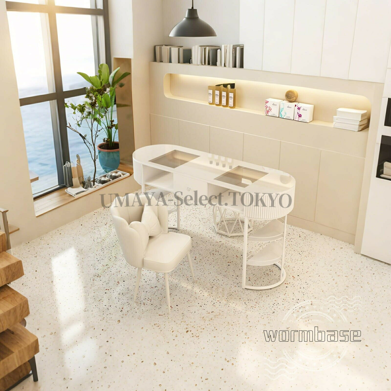 UMAYA-Select.TOKYOの【ポイント4倍!7月限定!店舗の人気商品!】ネイルテーブル ネイルデスク マニキュアテーブル 机 椅子 セット サロンデスク ネイルメイク作業台 アートテーブル 80/100/120cm ガラス天板 多層収納 引き出し付き ミーティング スパ サロン用 組み立て簡単(椅子は付属しません)｜アングル3