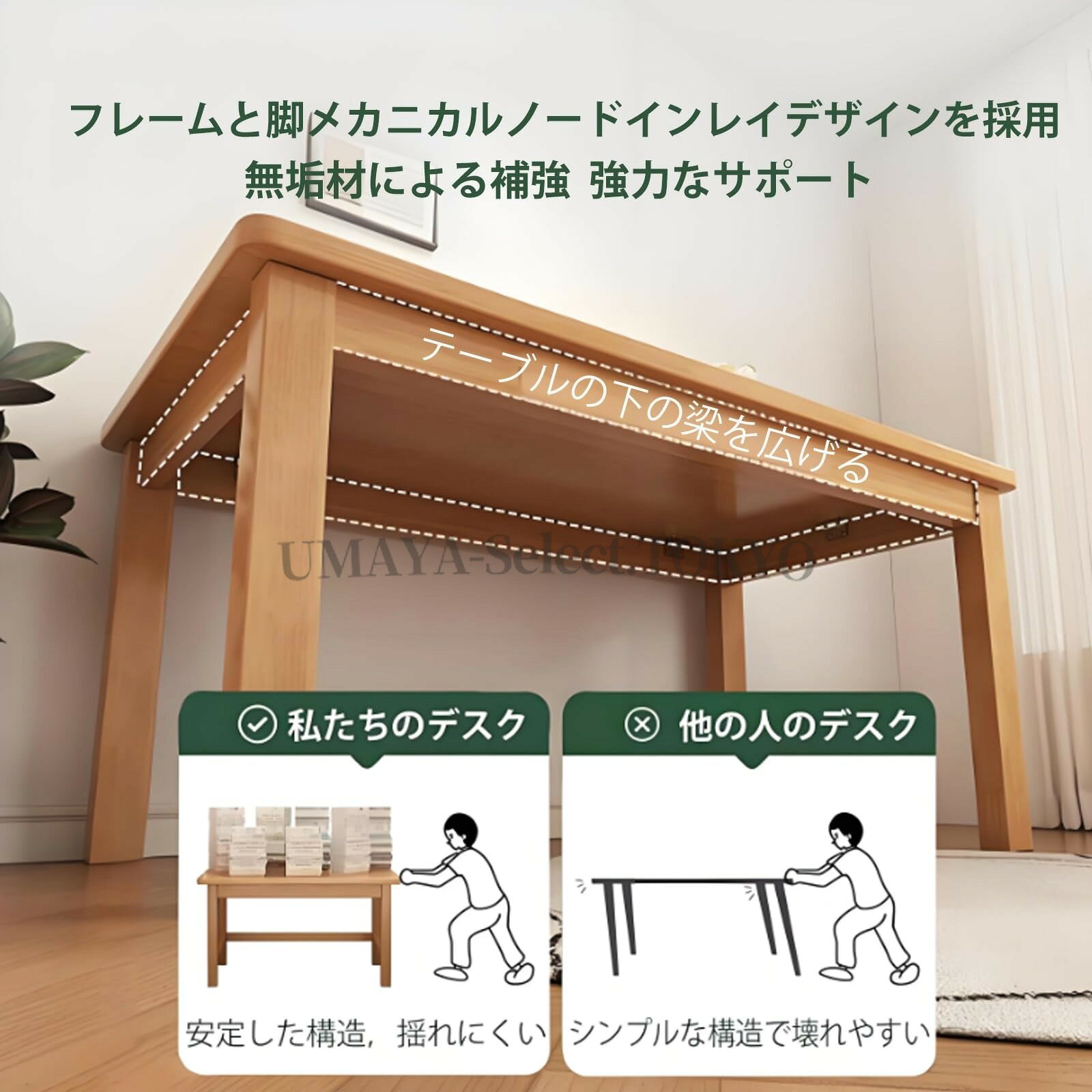 デスク テーブル パソコンデスク 幅140×奥行60×高さ75cm 在宅勤務 木の色 耐荷重200kg リモートワーク用 木製 天然木 純粋な無垢材 机 pcデスク 勉強机 大型デスクトップ シンプル 化粧台 組立簡単 karatabi-10029647 UMAYA-Select.TOKYO サンプル画像3