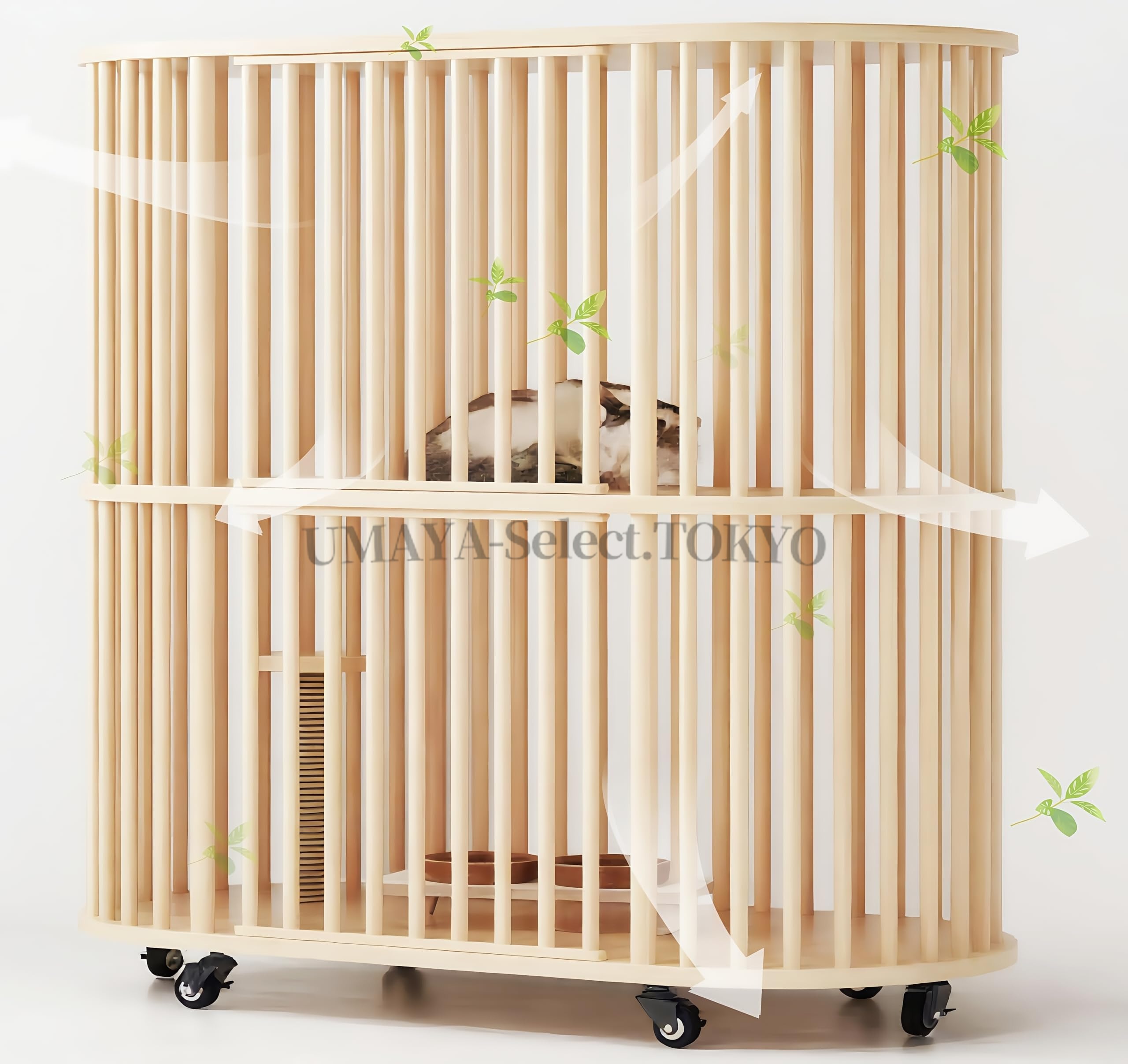 猫ケージ キャットハウス 2段 112*56*109cm 木製 猫用エンクロージャ 大型 ペットケージ キャスター付き 多頭飼い 広いスペース 猫の巣 猫別荘 保護 脱走防止 組立簡単