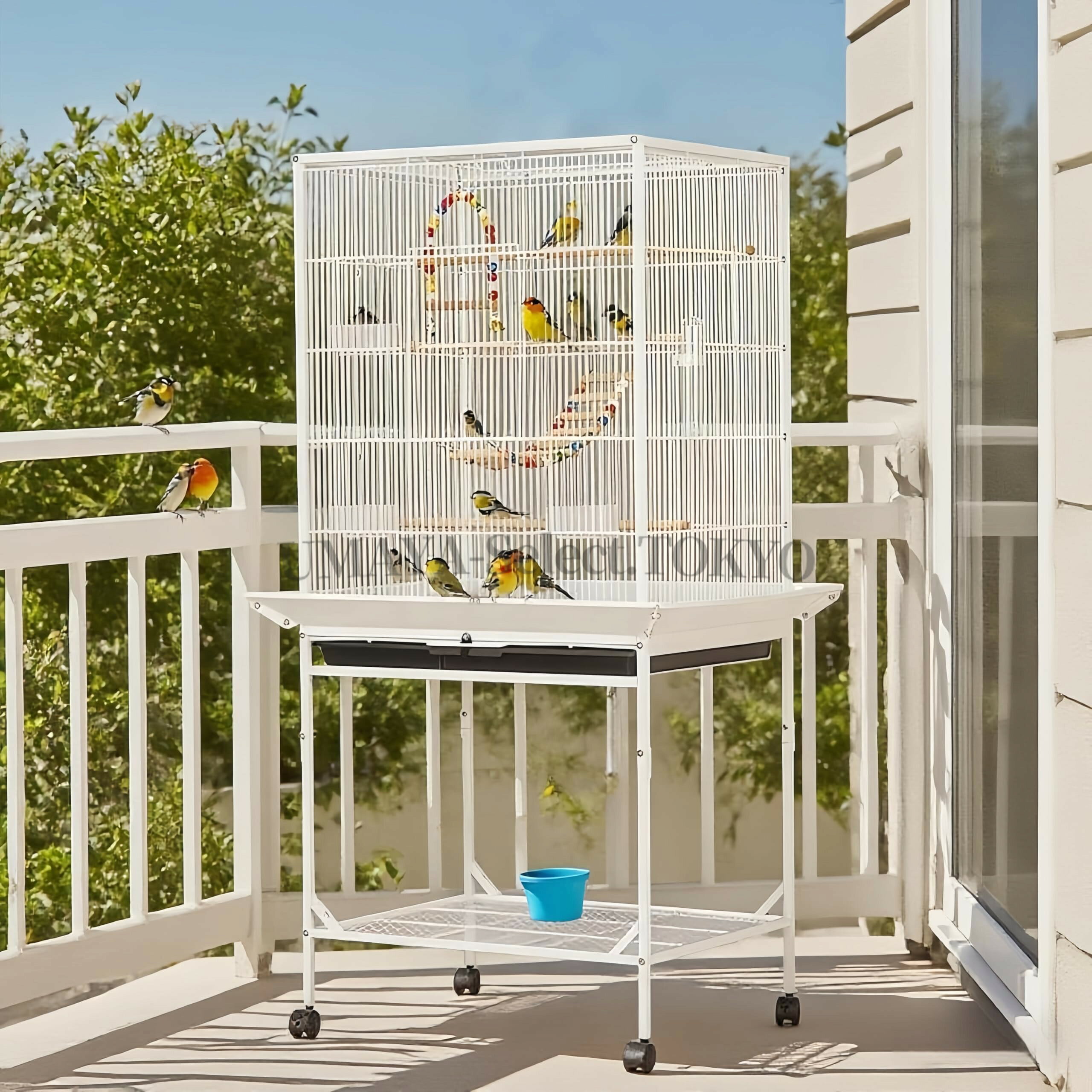 鳥ケージ 大型 鳥かご 高強度 豪華 大きい 鳥小屋 キャスター付き 簡単に移動できる お手入れ簡単 大型オウムケージ 餌入れ 給水器付き オウム ラブバードフィンチインコオカメインコ用