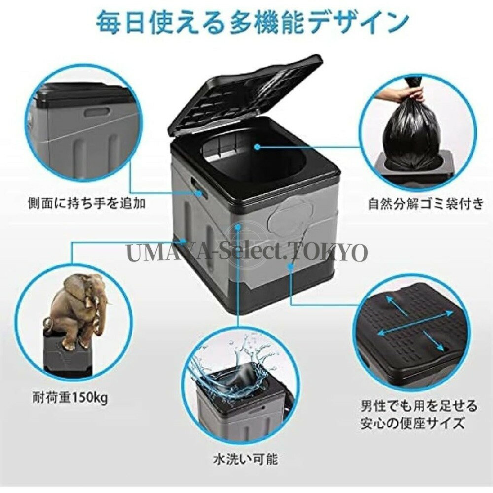 非常用携帯トイレ 防災 車中泊 アウトドアに 折り畳み式ポータブルトイレ 自然分解処理袋12枚付き 収納ポケット付 仮設トイレ 緊急用 災害用 キャンプ 登山 旅行 釣り コンパクト 防災グッズ グリーン 2
