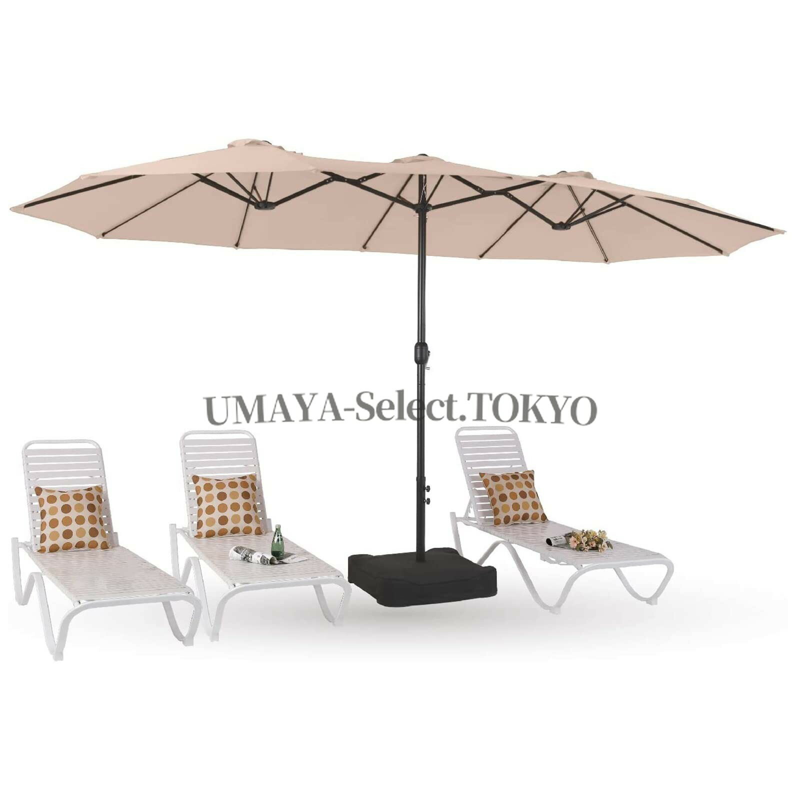 樂天商城 - 大型パラソル 幅460cm奥行260cm 屋外用 UVカット99% 撥水加工 折りたたみ式 クランク開閉とサンドバッグ付き 3トップ両面デザイン カフェテラス オープンテラス キャンプ 夜カフェ向け プロ仕様 広大な日陰 簡単設置 省スペース収納 モダン