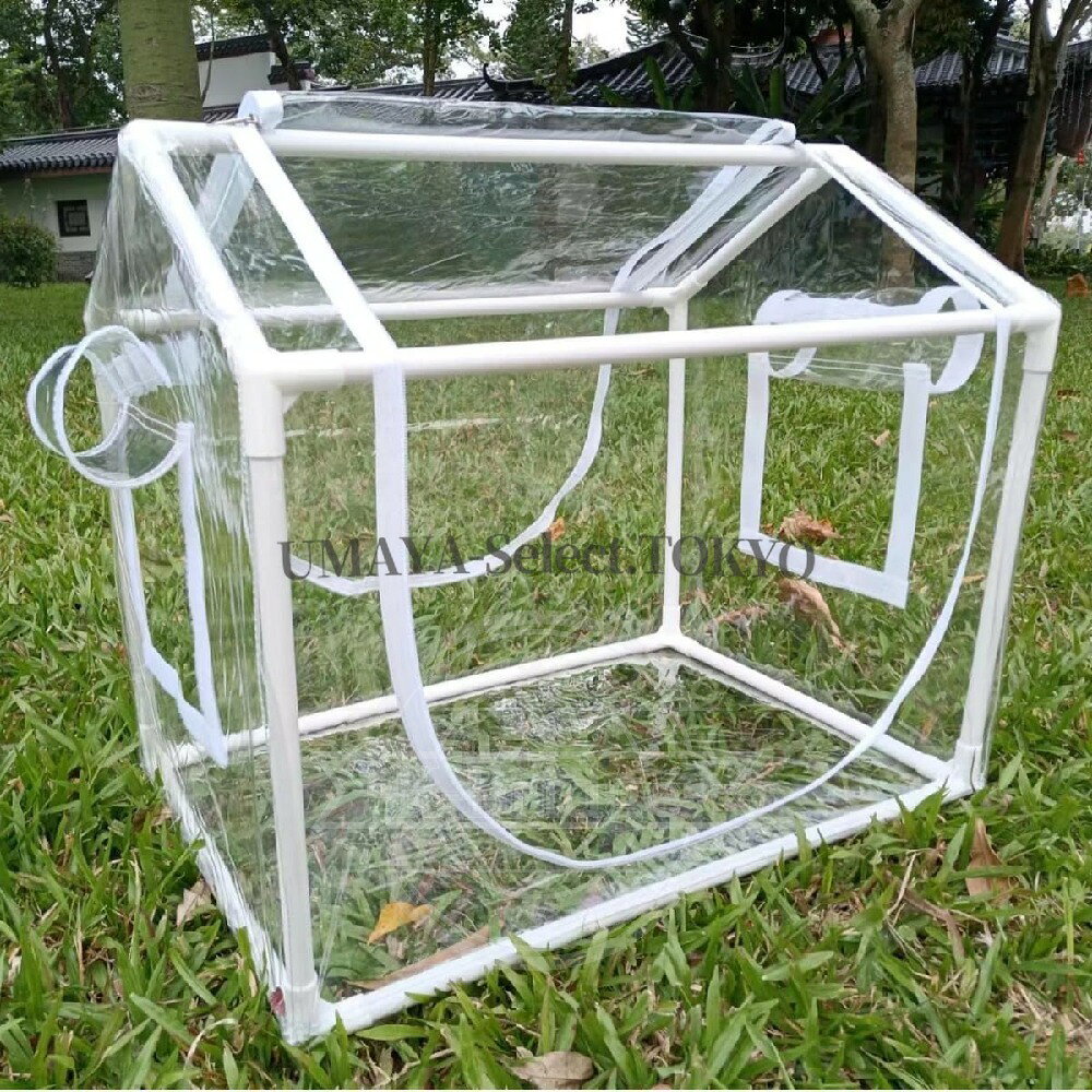 UMAYA-Select.TOKYOの家庭用小型ビニール温室 折りたたみ式 工具不要で簡単組立 60 40 50cmサイズ 観葉植物 家庭菜園 育苗 屋外飼育対応 チャック開閉式 防水PVC 省スペース コンパクトガーデンハウス 簡易ハウス ミニ植物棚｜アングル3