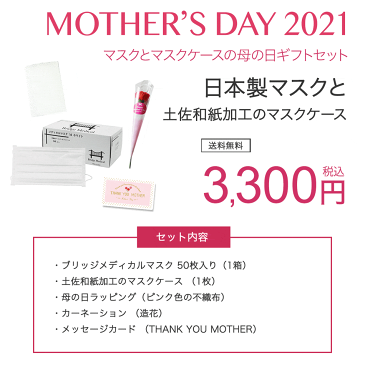 【母の日 プレゼント 】日本製マスク 50枚入り 1箱 と マスクケース の 母の日 ギフト セット 母の日 ラッピング で お届け ブリッジメディカルマスク 不織布 マスク 土佐和紙 七宝柄 母の日 花以外 マスク 日本製 送料無料 【b2】