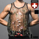 AndrewChristian/アンドリュークリスチャン Sheer Embroidered Lace Tank Top 花 刺繍 シースルー タンクトップ メ...