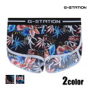 G-Station/ジーステーション クールフラワープリント サイドオープン トランクス ツルツル メンズ 男性下着 ローライズ パンツ サイドスリット インナーカップ付き 前開きなし タグレス