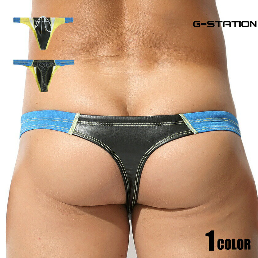 G-Station/ジーステーション フェイクレザー パッチワーク 4カラー部分透け Tバック型スイムウェア スイムウェア メンズ 男性水着 Tバック 水着 その1