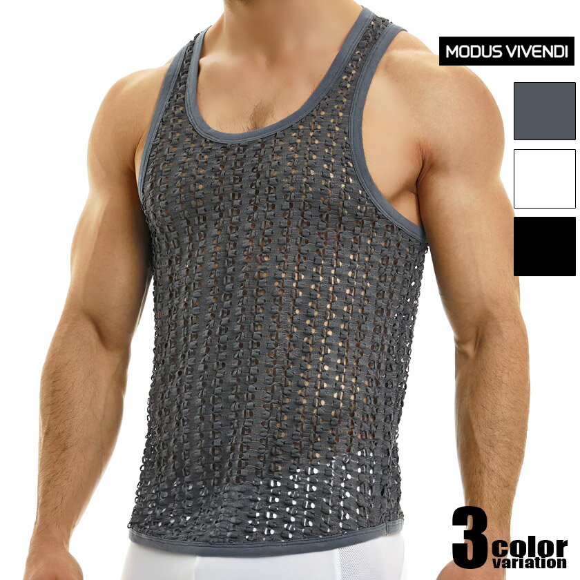 ModusVivendi/モダス ビベンディ Hole Tanktop かぎ編み 網目メッシュ クルーネック タンクトップ　袖なし　ノースリーブ　スリーブレス　メンズ　ファッション　トップス